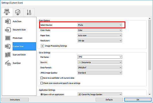 figure: Settings dialog box